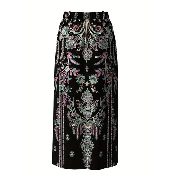 Floral Print Maxi Skirt With Pockets Black Multicolor - Picture 2 of 4